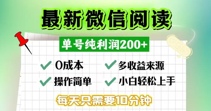 微信阅读最新玩法，每天十分钟，单号一天200+，简单0零成本，当日提现-一百创业网