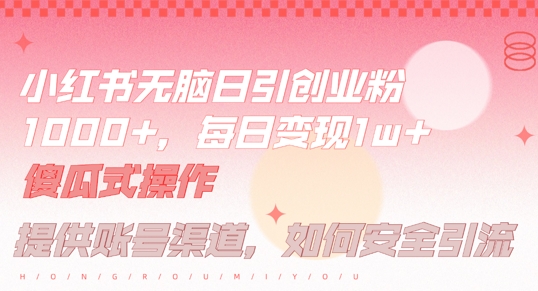 小红书无脑每日引流创业粉500+，小白每天只花半小时，躺赚长尾收益【揭秘】-一百创业网