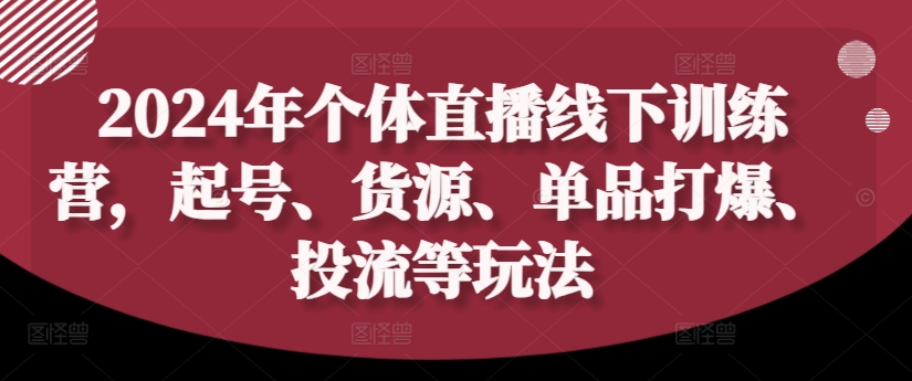 2024年个体直播训练营，起号、货源、单品打爆、投流等玩法-一百创业网