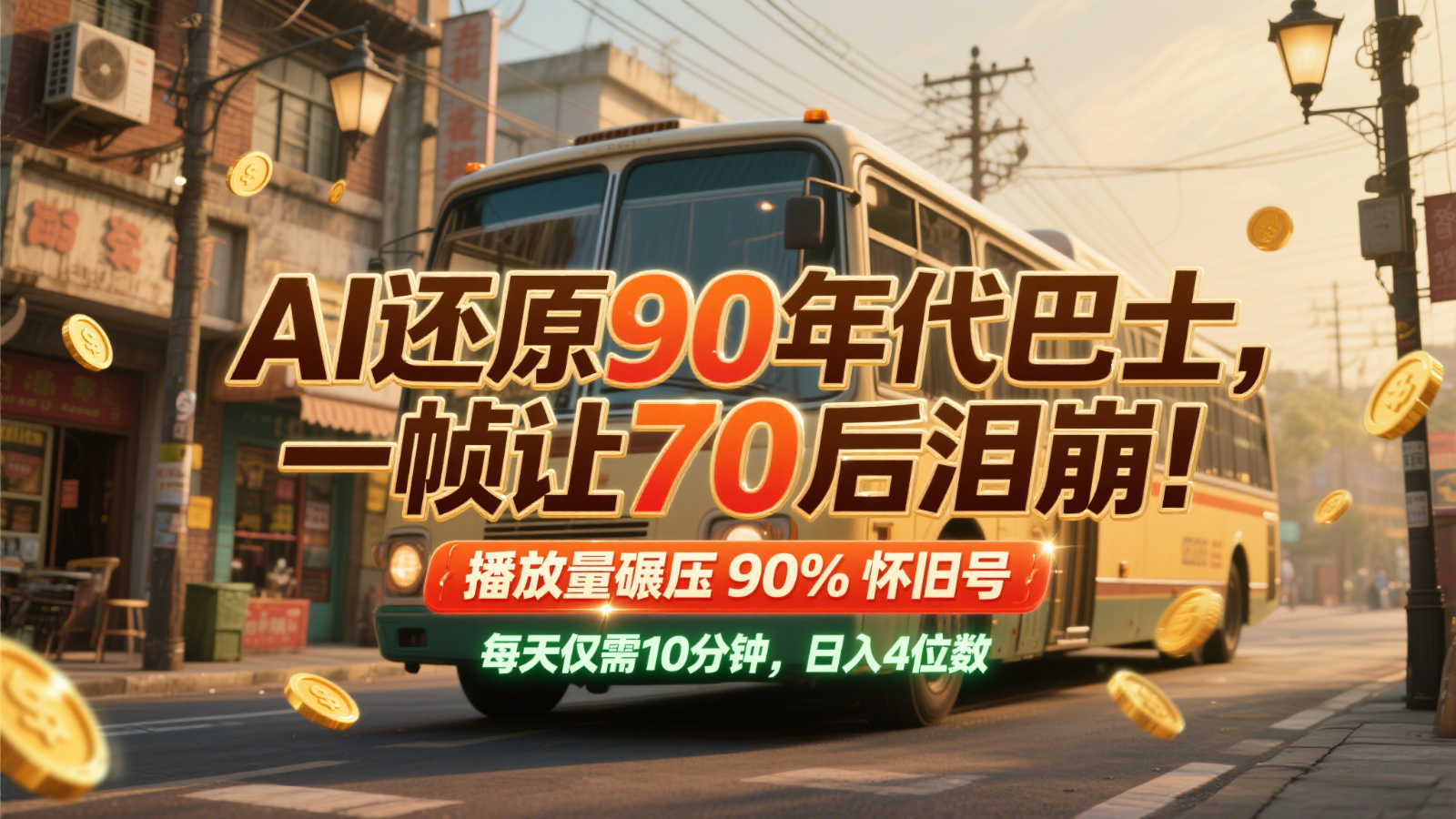 AI还原90年代巴士，一帧让70后泪崩！播放量碾压90%怀旧号，每天10分钟，日入4位数-一百创业网