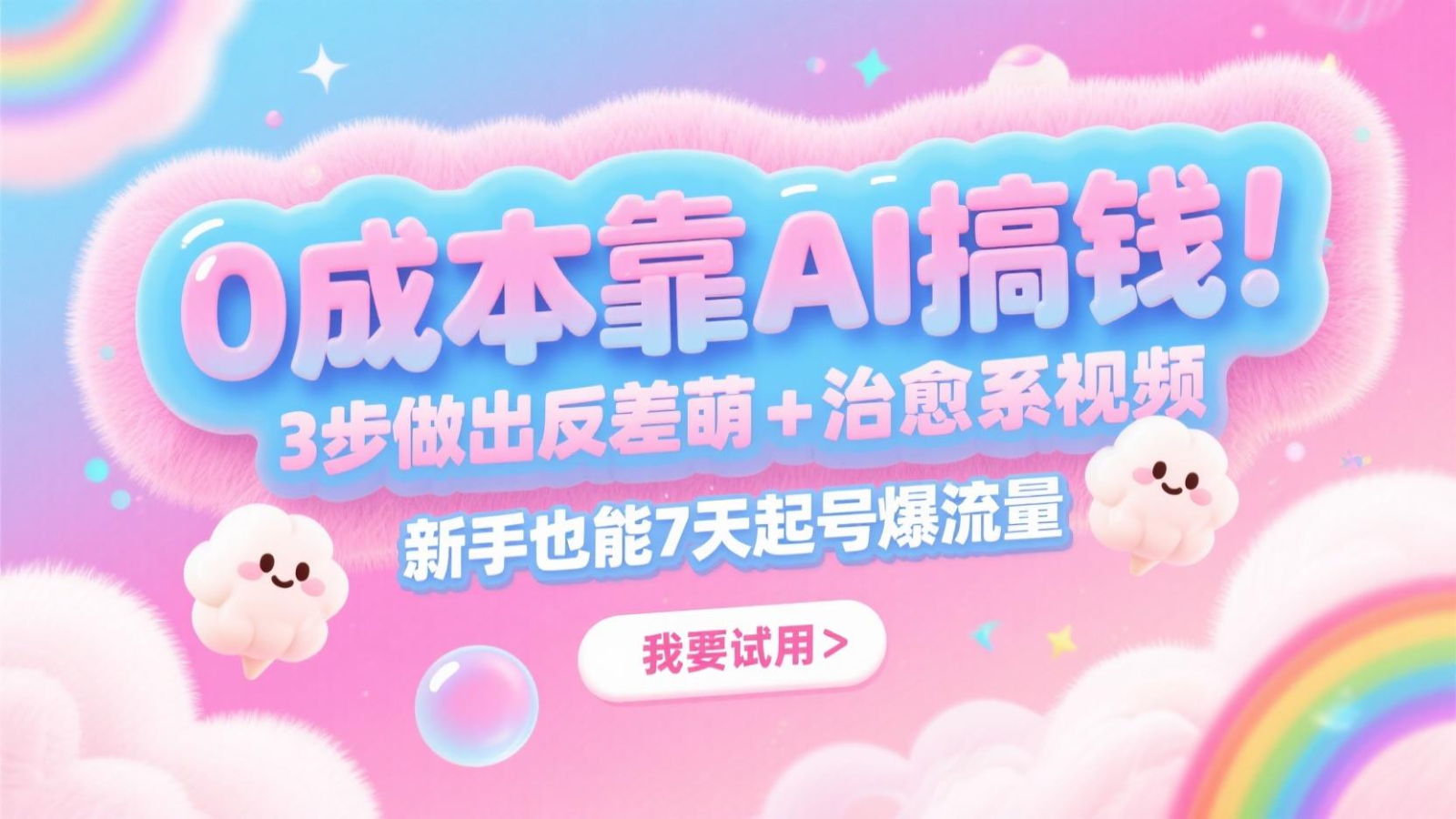0成本靠AI搞钱！3步做出反差萌+治愈系视频，新手也能7天起号爆流量，月入5位数-一百创业网