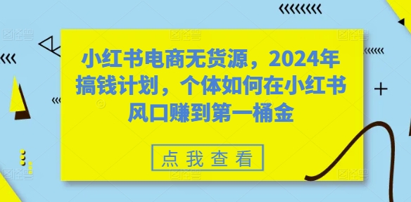 小红书电商无货源，2024年搞钱计划，个体如何在小红书风口赚到第一桶金-一百创业网