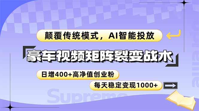 豪车视频矩阵裂变战术，颠覆传统模式，AI智能投放，日增400+高净值创业…-一百创业网