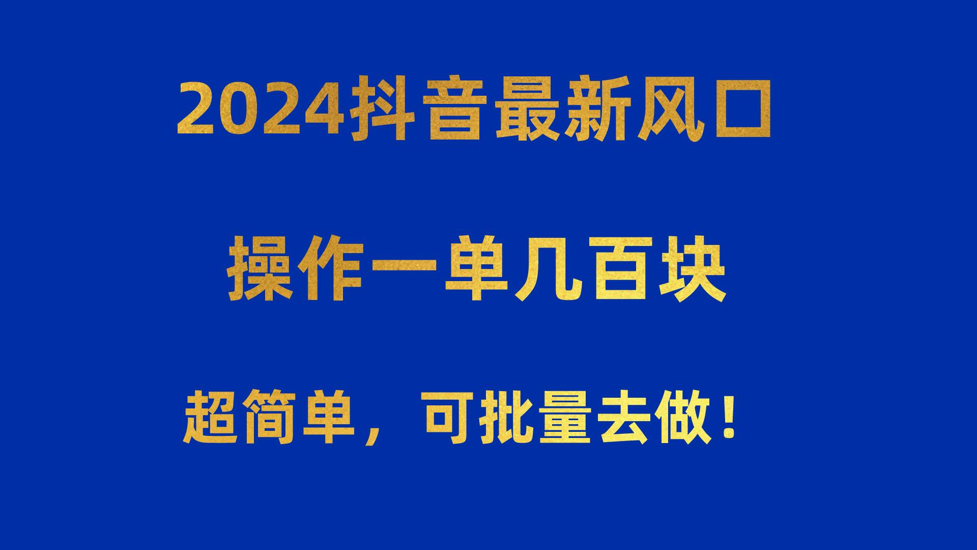 2024抖音最新风口！操作一单几百块！超简单，可批量去做！！！-一百创业网