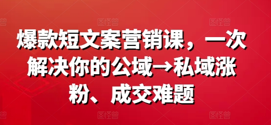 爆款短文案营销课，一次解决你的公域→私域涨粉、成交难题-一百创业网