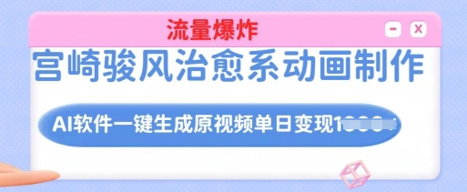 宫崎骏风治愈系动画制作，AI软件一键生成原创视频流量爆炸，单日变现多张，详细实操流程-一百创业网
