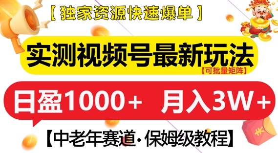 实测视频号最新玩法，中老年赛道，独家资源，月入过W+【揭秘】-一百创业网