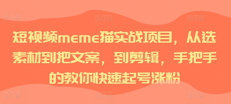 短视频meme猫实战项目，从选素材到把文案，到剪辑，手把手的教你快速起号涨粉-一百创业网