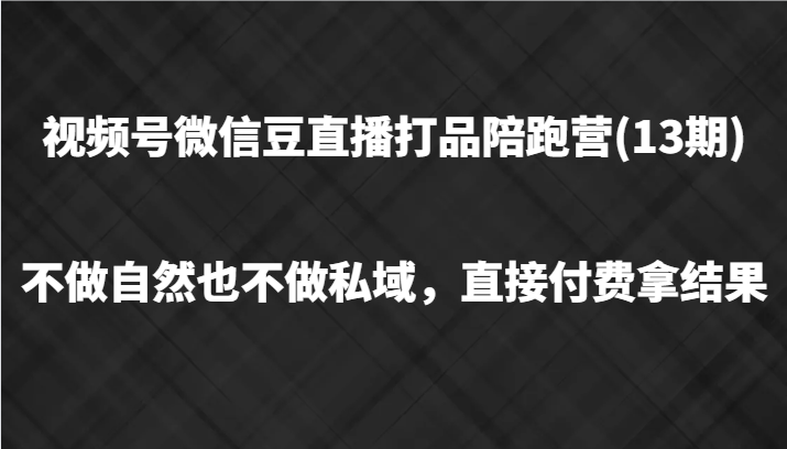 视频号微信豆直播打品陪跑(13期)，不做不自然流不做私域，直接付费拿结果-一百创业网