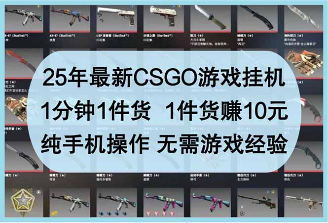 25年最新CSGO游戏挂机，1分钟1件货，1件货赚10元 纯手机操作 无需游戏经验-一百创业网
