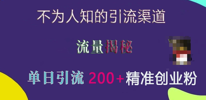 不为人知的引流渠道，流量揭秘，实测单日引流200+精准创业粉【揭秘】-一百创业网