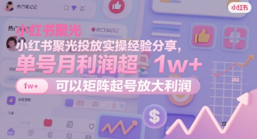 小红书聚光投放实操经验分享，单号月利润超1w+，可以矩阵起号放大利润-一百创业网