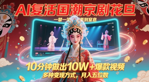 AI复活国潮京剧花旦，一颦一笑美到窒息，10分钟做出10W+爆款视频，多种变现方式，月入五位数-一百创业网