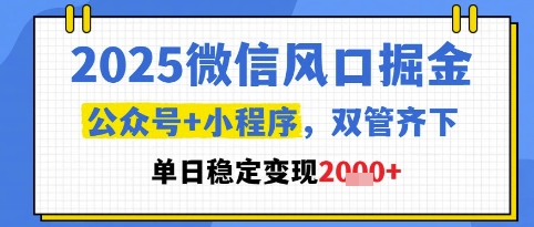 2025微信风口掘金，公众号+小程序双管齐下，单日稳定变现1k+【揭秘】-一百创业网
