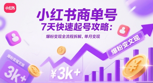 小红书商单号7天快速起号攻略：爆粉变现全流程拆解，单月变现3k+-一百创业网