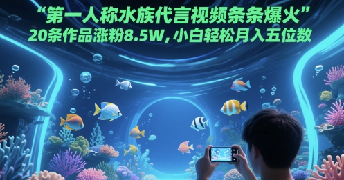 第一人称水族代言视频条条爆火，20条作品涨粉8.5W，小白轻松月入五位数-一百创业网
