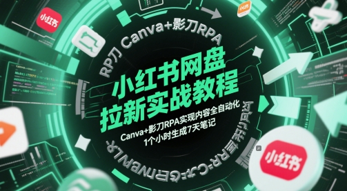 小红书网盘拉新实战教程，Canva+影刀RPA实现内容全自动化，1个小时生成7天笔记-一百创业网