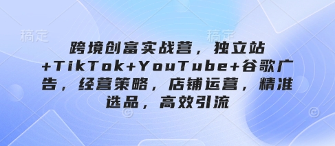 跨境创富实战营，独立站+TikTok+YouTube+谷歌广告，经营策略，店铺运营，精准选品，高效引流-一百创业网