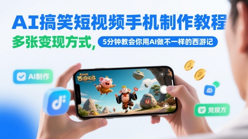 AI搞笑短视频手机制作教程，多张变现方式，5分钟教会你用AI做不一样的西游记-一百创业网