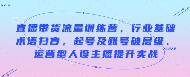 直播带货流量训练营，行业基础术语扫盲，起号及账号破层级，运营型人设主播提升实战-一百创业网