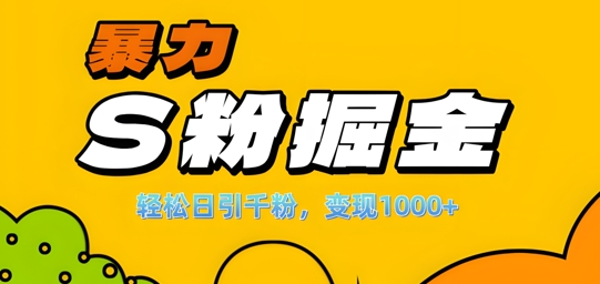 单人单机日引千粉，变现1k+，S粉流量掘金计划攻略【揭秘】-一百创业网