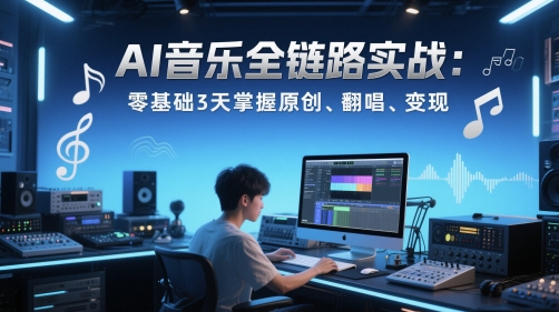 AI音乐全链路实战变现课：零基础3天掌握原创、翻唱、变现-一百创业网