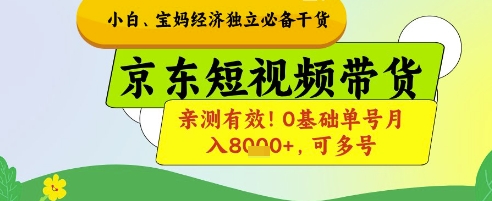 小白宝妈经济独立必备干货，京东短视频带货，亲测有效!0基础单号月入8k+，可多号【揭秘】-一百创业网