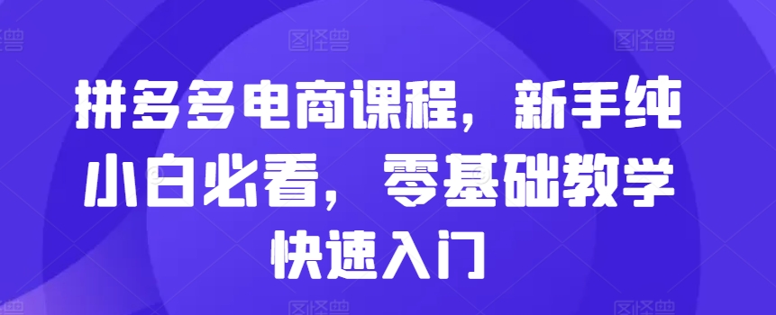 拼多多电商课程，新手纯小白必看，零基础教学快速入门-一百创业网