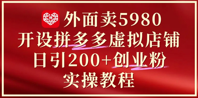 外面卖5980开设拼多多虚拟店铺：单日引流200+创业付费粉实战教程-一百创业网