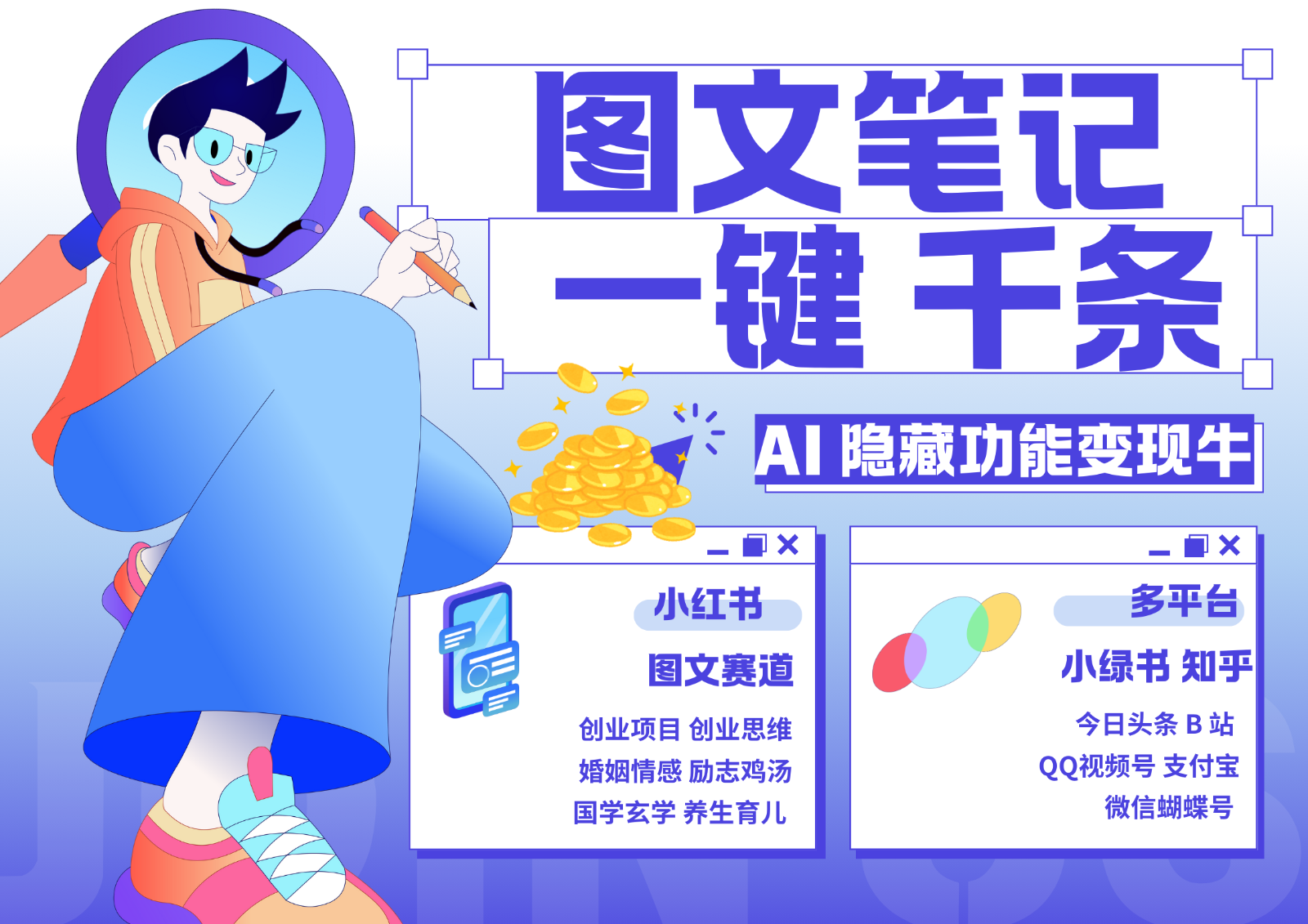 1键生成数千条图文 创业国学 秒生笔记 小红书小绿书图文 轻松引流 变现30000+-一百创业网