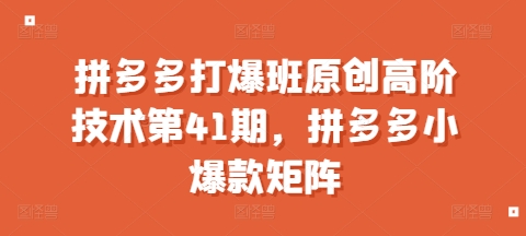 拼多多打爆班原创高阶技术第41期，拼多多小爆款矩阵-一百创业网