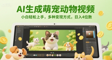 AI生成萌宠动物视频，小白轻松上手，多种变现方式，日入4位数-一百创业网