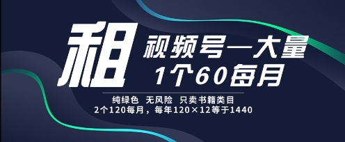 租视频号，一个60每月，2个120.纯绿色、无风险，常年租【揭秘】-一百创业网