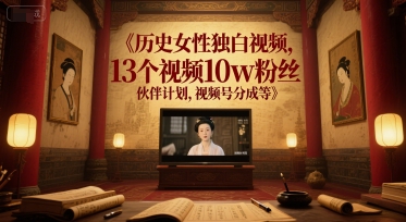 历史女性独白视频，13个视频10w粉丝，伙伴计划，视频号分成等-艾客创业网