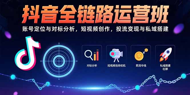抖音全链路运营班：账号定位与对标分析，短视频创作，投流变现与私域搭建-一百创业网