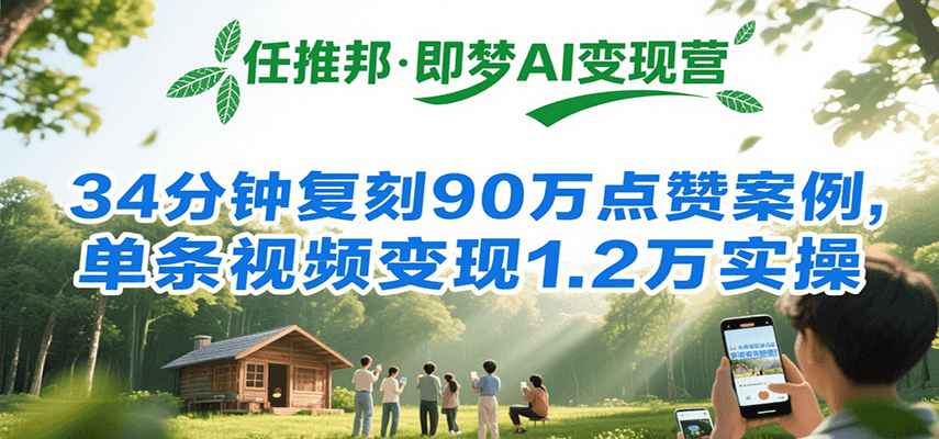 任推邦·即梦AI变现营，34分钟复刻90万点赞案例，单条视频变现1.2万实操-一百创业网