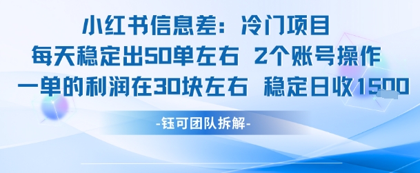 小红书信息差冷门项目一单利润30块每天稳定1.5k左右2个账号操作-一百创业网