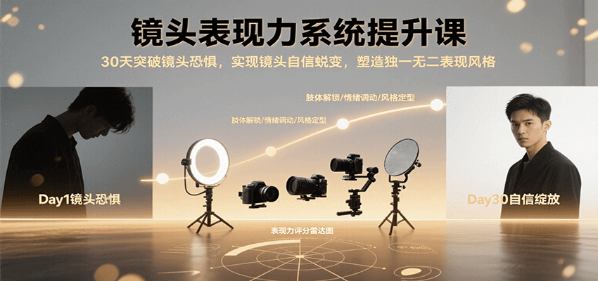 镜头表现力系统提升课，30天突破镜头恐惧实现自信蜕变，塑造独一无二表现风格-一百创业网