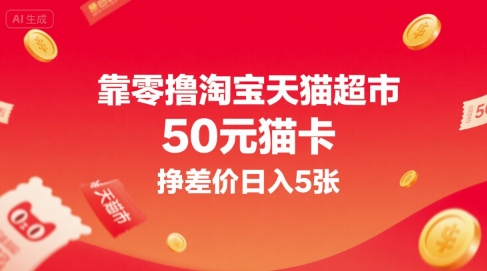 靠零撸淘宝天猫超市50元猫卡，挣差价日入5张-一百创业网