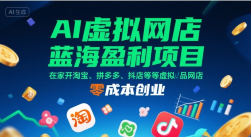 AI虚拟网店蓝海盈利项目，在家开淘宝、拼多多、抖店等虚拟品网店，零成本创业-一百创业网