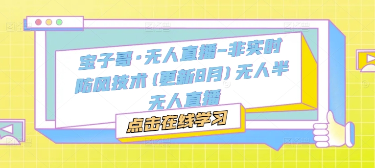 宝子哥·无人直播-非实时防风技术(更新25年7月)无人半无人直播-一百创业网
