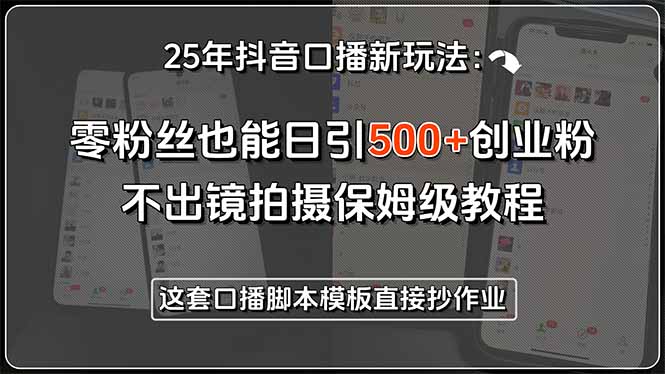 25年抖音口播新玩法：零粉丝也能日引500+创业粉，不出镜拍摄保姆级教程…-一百创业网