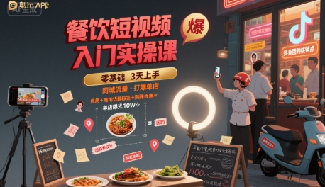 餐饮短视频入门实操课，引爆同城流量，打爆单店-一百创业网