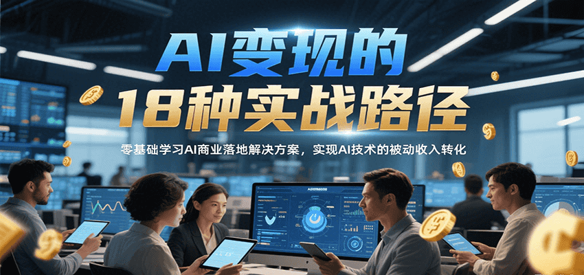 AI变现的18种实战路径，零基础学习AI商业落地解决方案，实现AI技术的被动收入转化-一百创业网