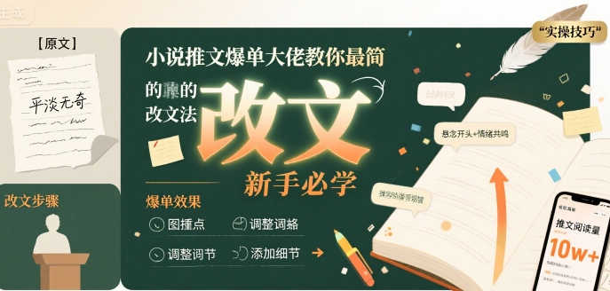 小说推文爆单大佬教你最简单的改文方法实操课，新手必学-一百创业网