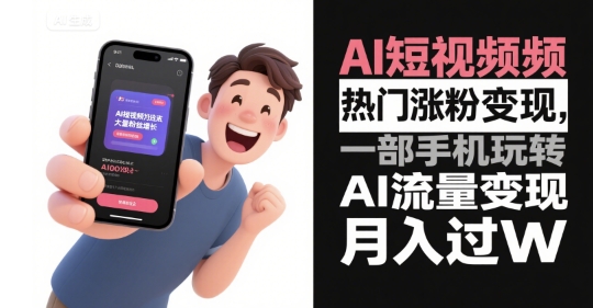 AI短视频热门涨粉变现，一部手机玩转AI流量变现，月入过W-一百创业网