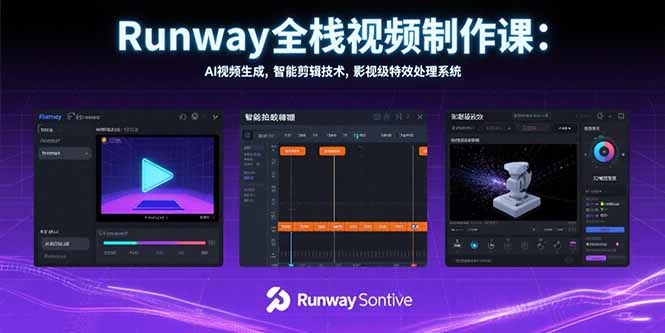 Runway全栈视频制作课：AI视频生成，智能剪辑技术，影视级特效处理系统-一百创业网