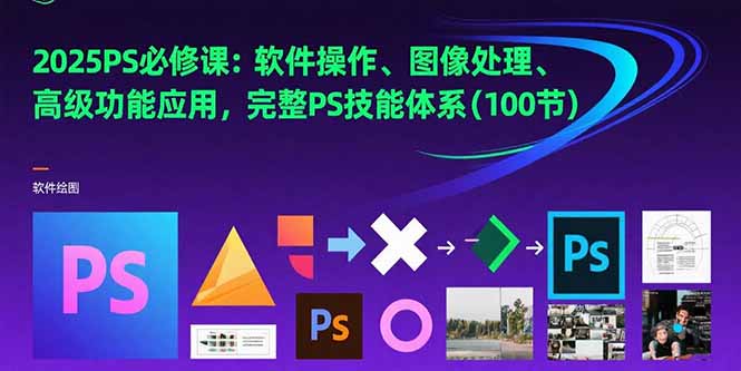 2025PS必修课：软件操作、图像处理、高级功能应用，完整PS技能体系(100节-一百创业网
