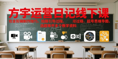 方宇运营日记线下课，包含剪辑制作技巧、拍摄引导过程、起号思维导图、选题等多个教学资料-一百创业网
