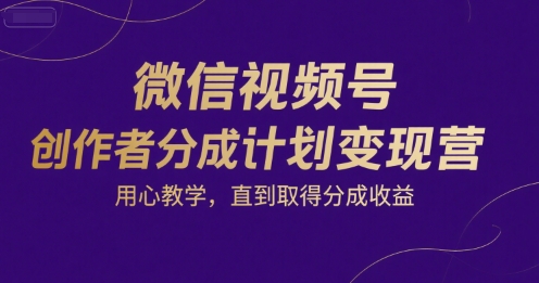 微信视频号创作者分成计划变现营，用心教学，直到取得分成收益-一百创业网